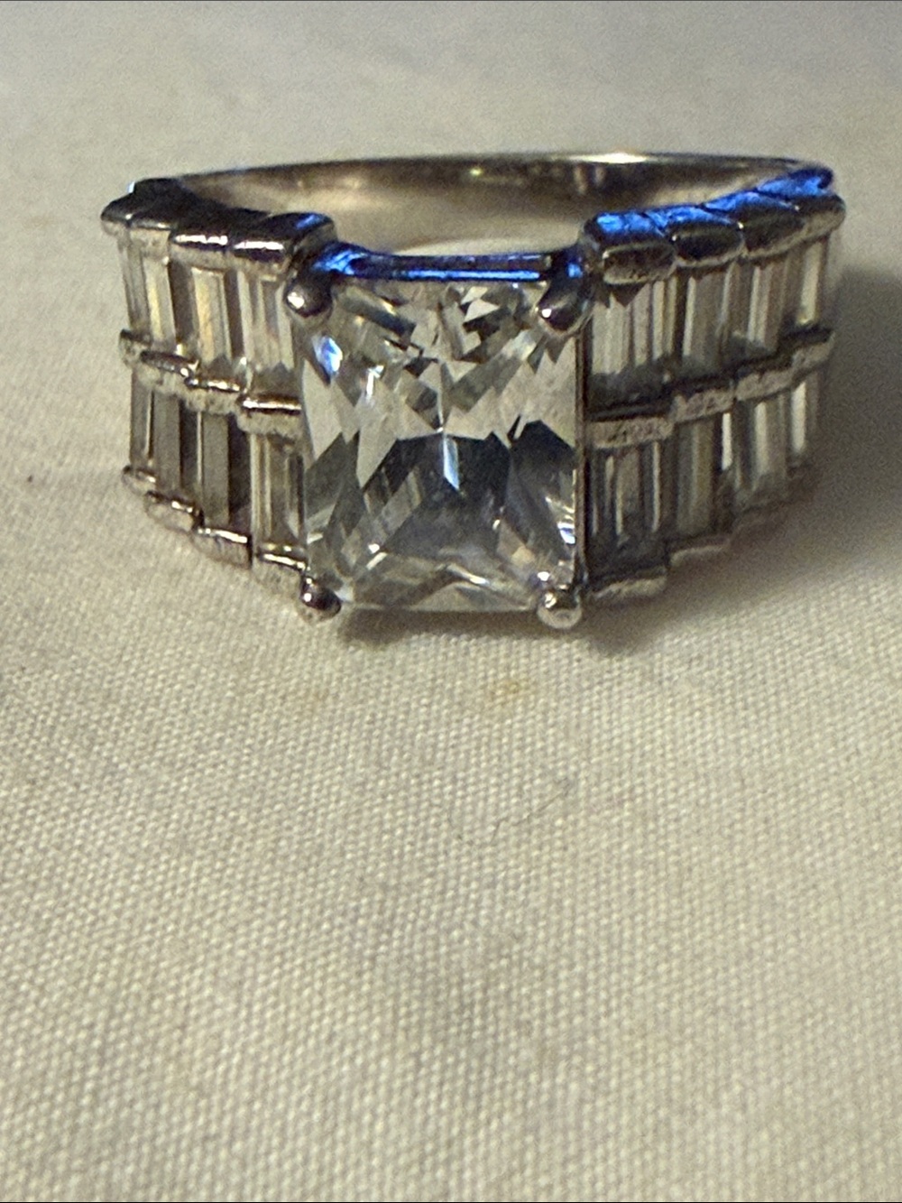 Classic Silver-Tone Clear Stone Statement Ring